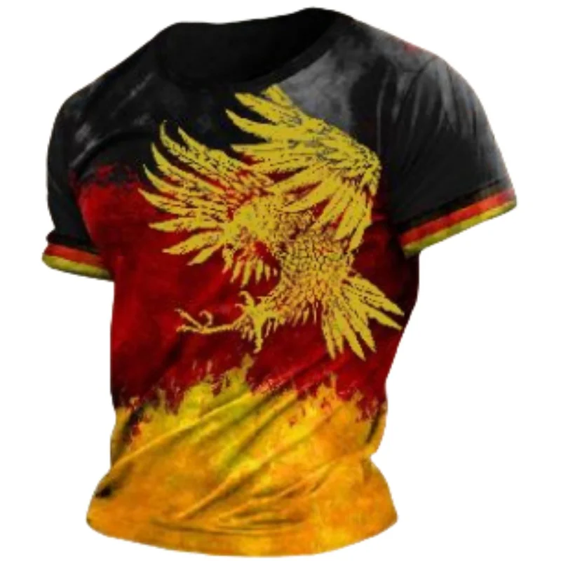 Retro Germany Eagle Print T-shirt Summer Germany Jersey O-Neck Loose Short Sleeve Deutschland Tee Shirt Street Tops Men Clothing