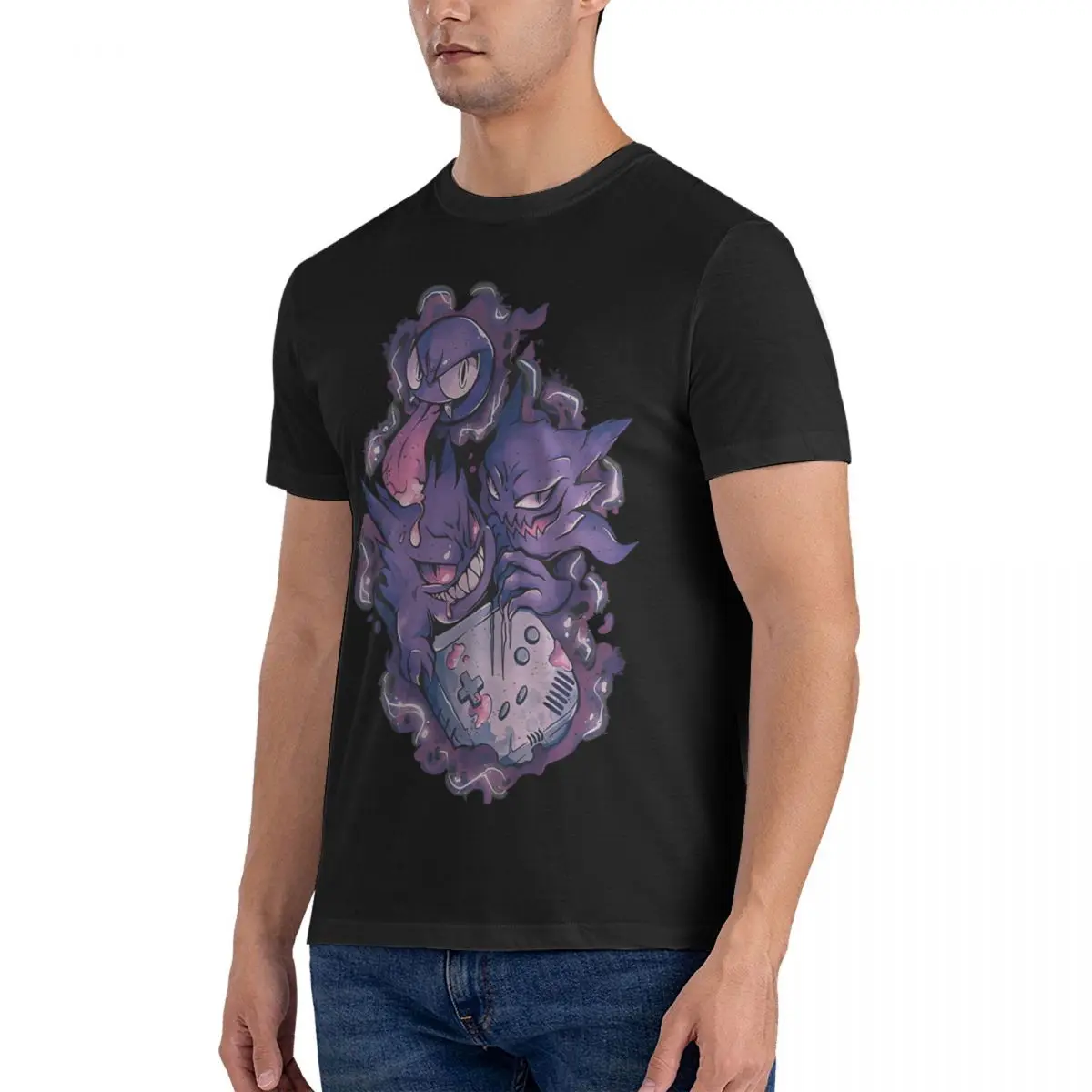 Novelty Evolution Ghost Shadow_1 T-Shirts for Men Round Neck Cotton T Shirt Gengar Short Sleeve Tees Birthday Gift Clothes