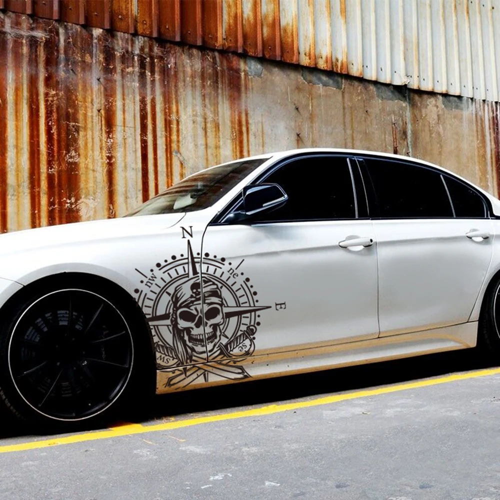 Large Pirate Compass Skull Car Sticker Decal Nautical Wind Rose Auto Vehicle Body Door Hood Bumper Vinyl Decor - Image 2