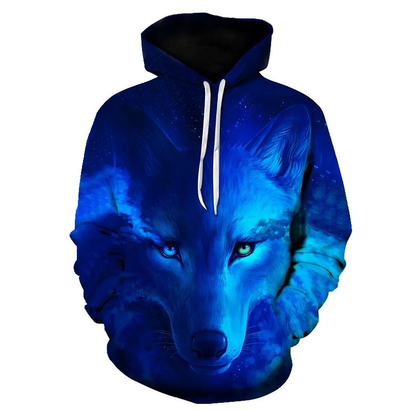 Cool Space Galaxy Wolf Hoodie Hoodies Men Bright Wolf Fashion Handsome Wolf Hoddies Spring Autumn Pullovers Sweatshirts Sweat