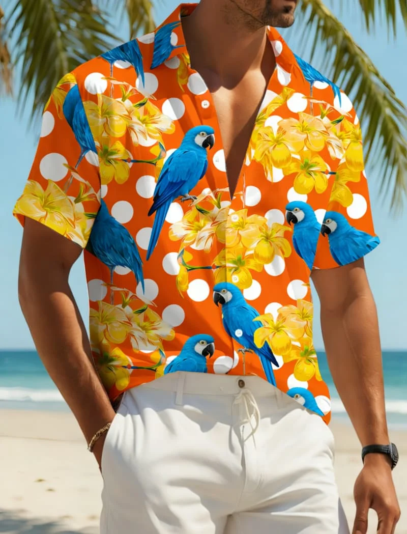Men's Bold Premium Edgy Exotic Hawaiian Print Short Sleeve Shirt Casual Fashion For Urban Style And Summer Outings
