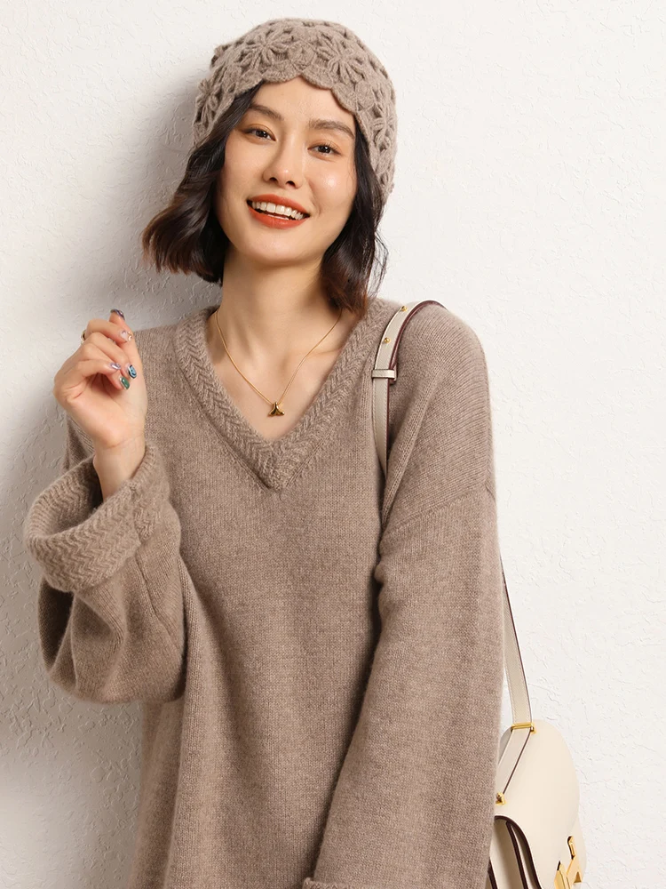 Topi Wanita Musim Gugur Musim Dingin 100% Kasmir Buatan Tangan Kait Bunga Retro Topi Pullover Hangat Topi Kasmir Fashion Berkualitas Tinggi
