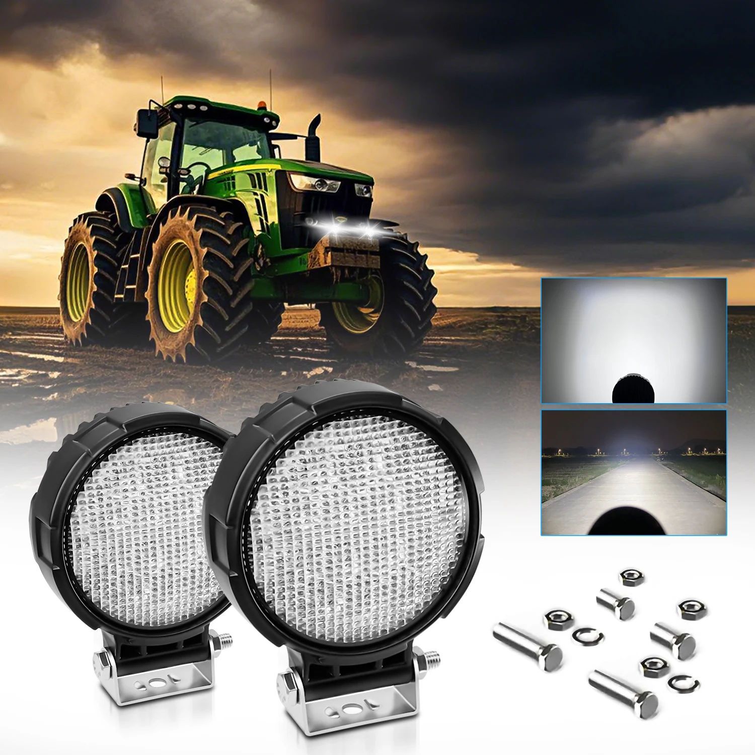 Car Round Agricultural machinery work light 6000K Spot Flood Combo Lights Heavy Equipment Truck Tractor Cart Boat ATV UTV 4x4