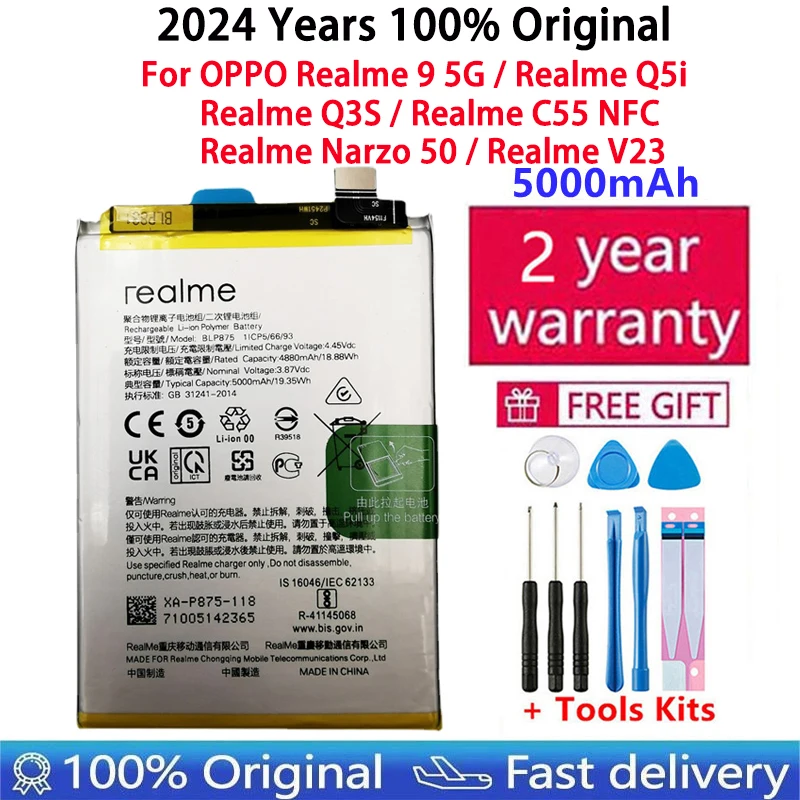 100% Original 5000mAh High Quality Replacement Battery For OPPO Realme 9 5G  Q5i Q3S  C55 NFC  Narzo 50 V23 Batteries