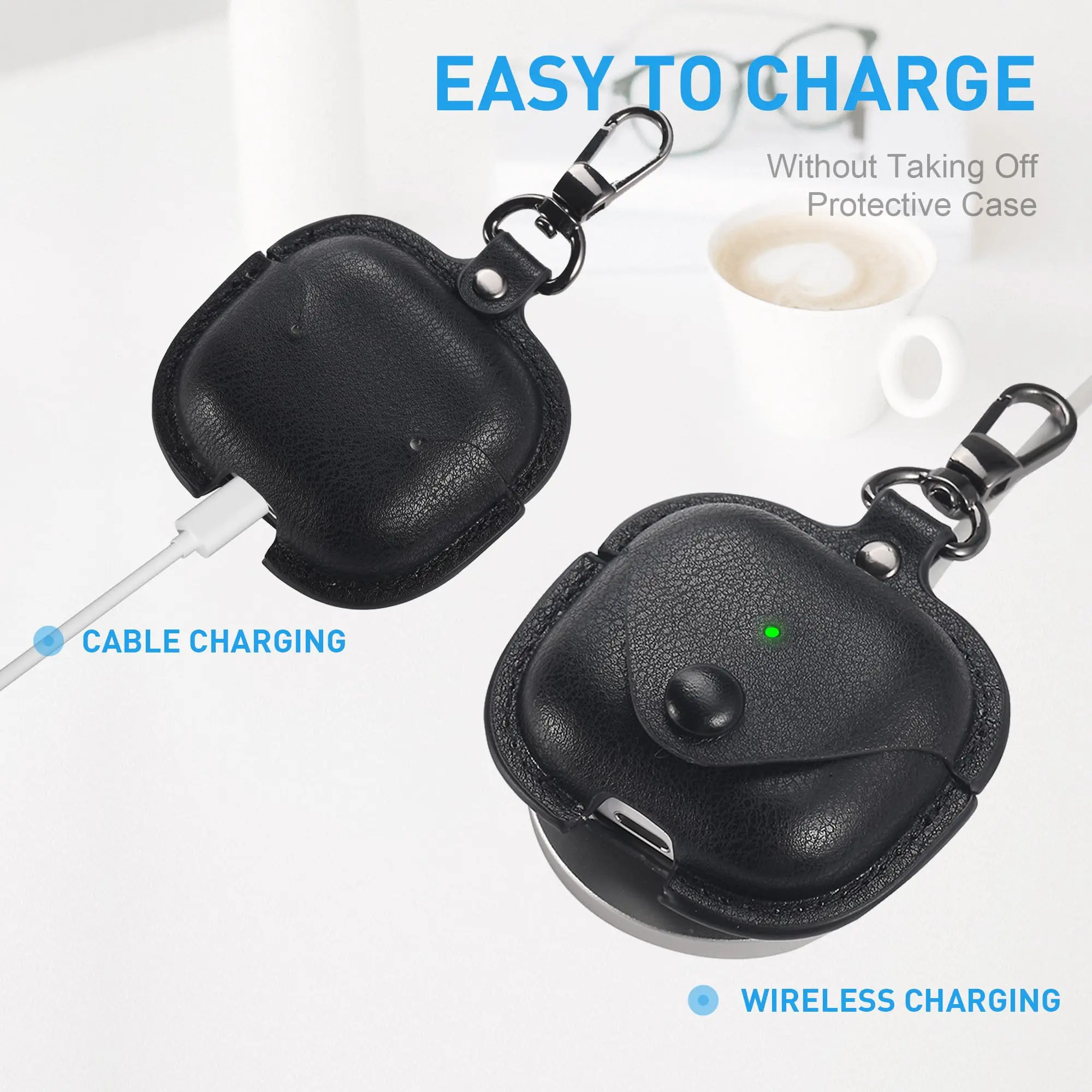 2025 AirPods 4용 가죽 케이스(키체인 포함) Apple Airpods Generation 4th용 클리너 펜이 포함된 소프트 충격 방지 보호 커버