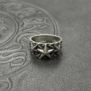 

S925 sterling silver retro triple star ring, five-pointed star ring, men's medieval domineering index finger niche