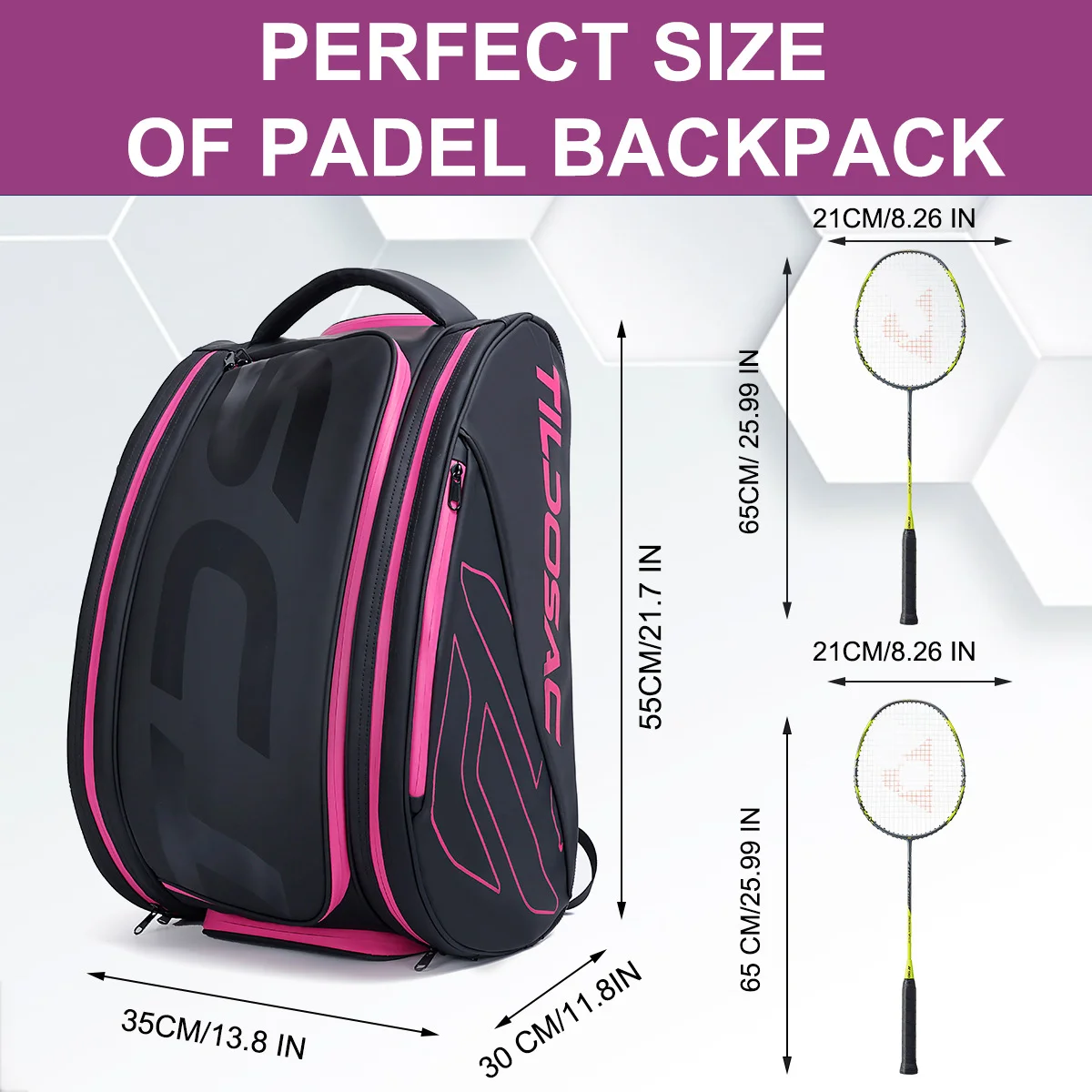 Tennis Rackets Backpack Large Capacity for 2 Pieces Racquets Badminton Squash Gym Bag with Separated Shoes Compartment