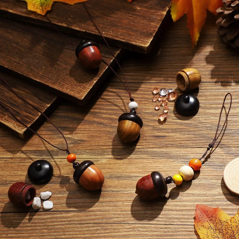 15 Piece Miniature Wood Acorn Charms Detachable Wooden Acorn Pendant 3 Colors As Shown For Jewelry Making