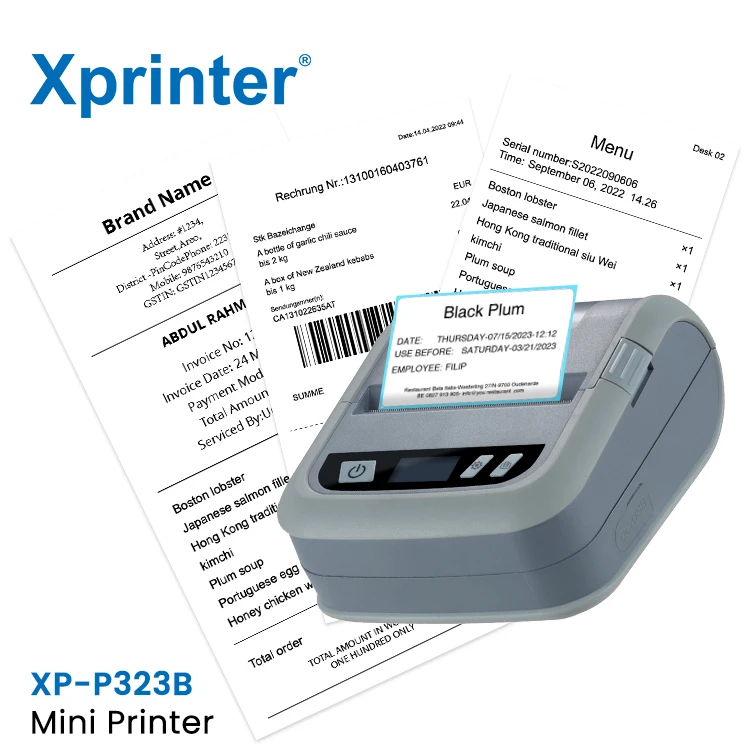 Xprinter P323B Portable Printer Handheld  Mini Label Printer With LED Screen Bluetooth Wireless Inkless Printer