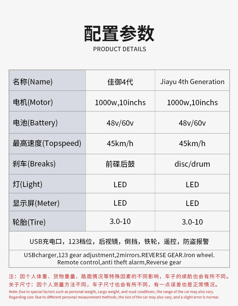 Jiayu Motocicleta eléctrica de 4.a generación, ciclomotor de scooter doble