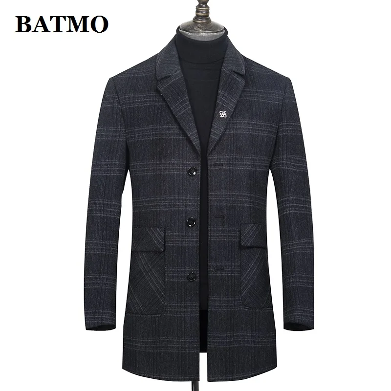 

BATMO 2022 new arrival autumn wool casual plaid trench coat men,men's wool jackets,size M-4XL 2188