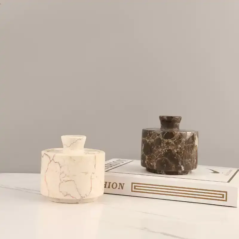 Minimalist Natural Marble Storage Tank Tea Can Seasoning Tank Decorative Ornament Coffee Table Home Decoration