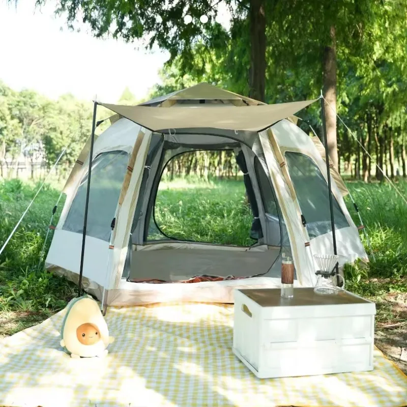 Automatic Pop up Camping Tent Outdoor, Waterproof Sunscreen,3-4 Person Outdoor Tent with Sunshade & UV Protection for Travel