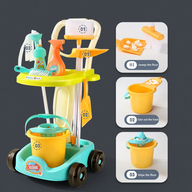 Children Sweeping Toy Cleaning Kit Tool Cleaning Vacuum Cleaner Trolley Simulation Play House Cleaning Toys Play House kids Gift