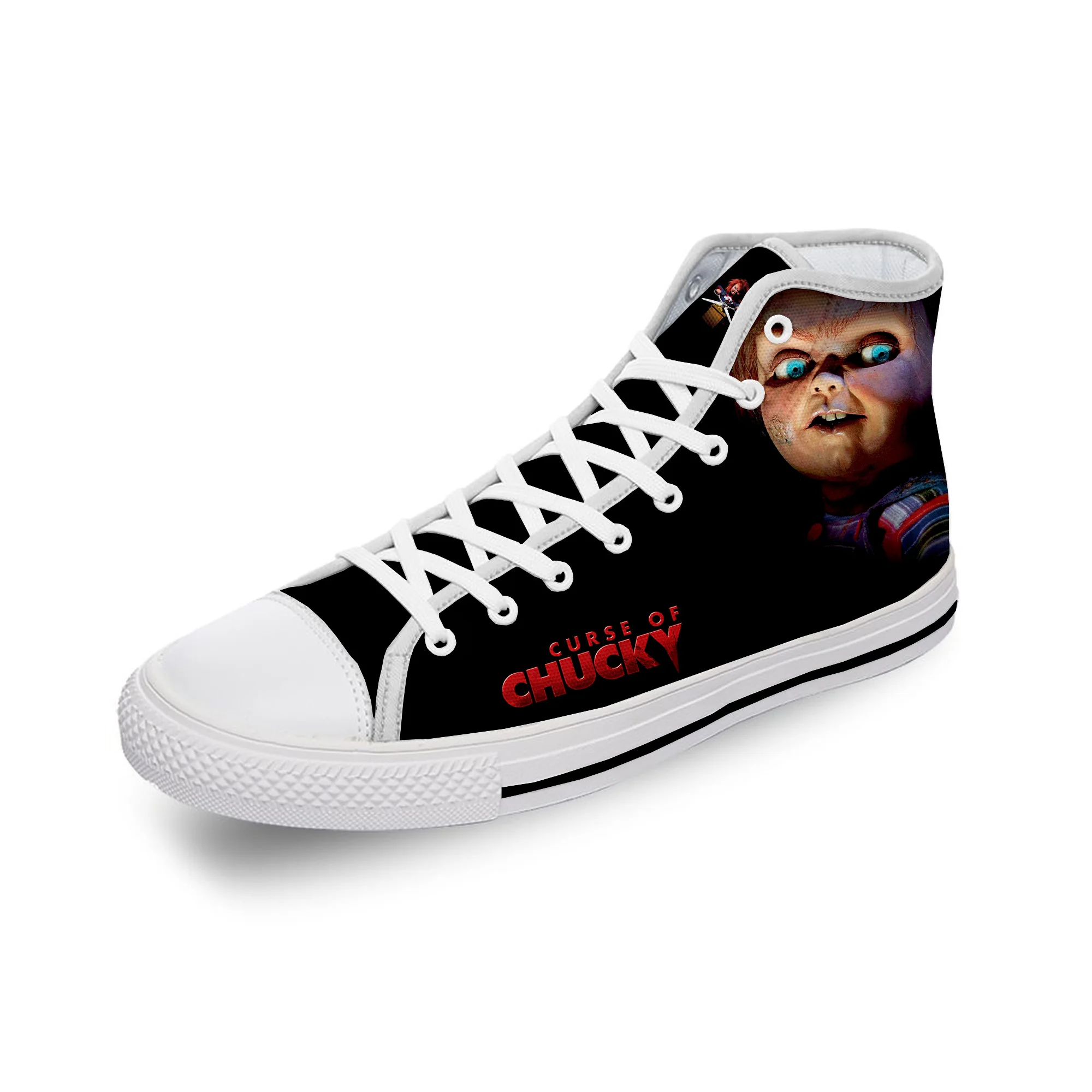 Movie Horror Childs Play Chucky White Cloth Fashion 3D Print High Top Canvas Shoes Men Women Lightweight Breathable Sneakers