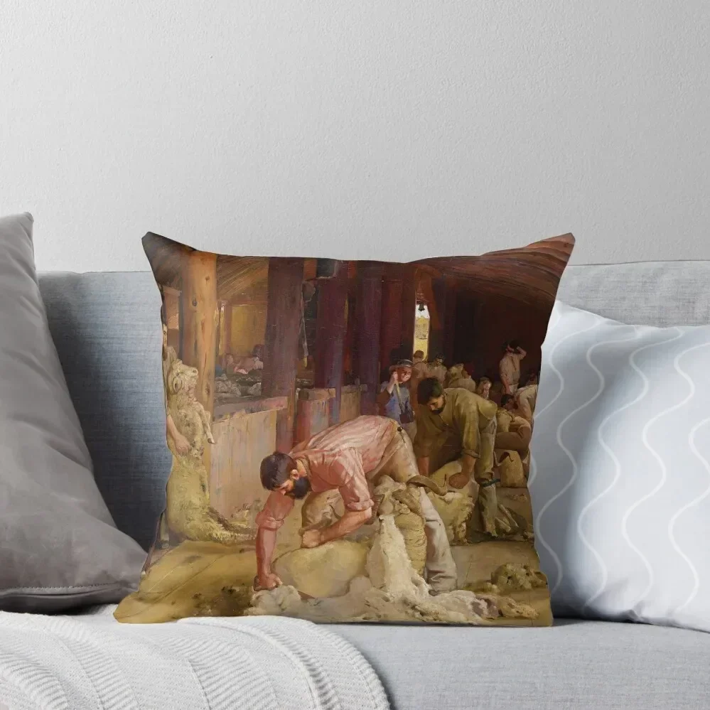 

Shearing the Rams by Tom Roberts (1890) Throw Pillow Luxury Room Decorative Cushions Anime Pillows Aesthetic pillow