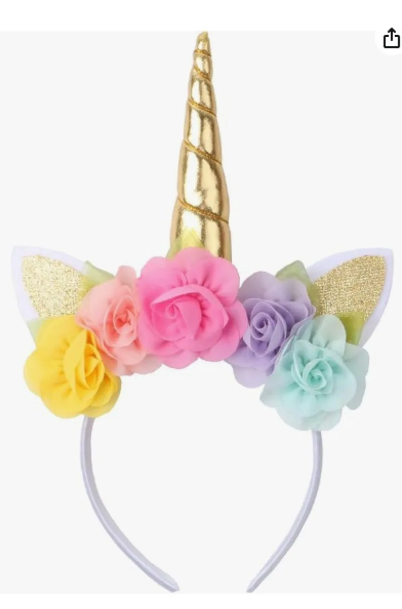 Silbernes Blumen-Einhorn-Stirnband für Kindergeburtstage, Haaraccessoires für Mädchen, Halloween, Niedlicher Haarreif, Haarspangen-Dekoration – Detail 2