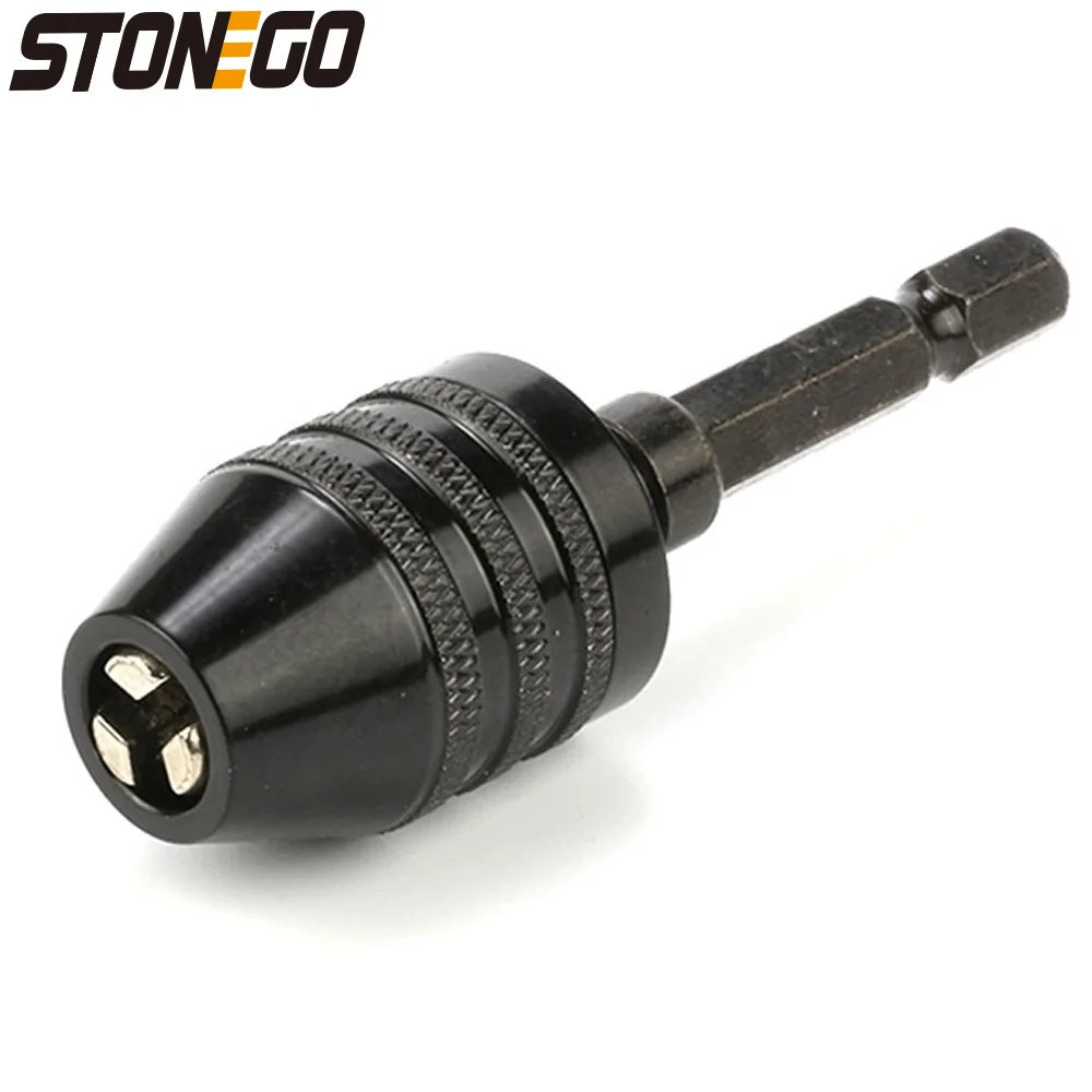 

STONEGO Keyless Drill Chuck, 1PC, 0.3-3.6mm/0.3-6.5mm/0.6-8.0mm, 1/4" Hex Shank Adapter Converter, Quick Change