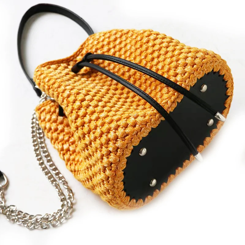 6 sztuk/zestaw PU skórzana torebka z dziania przędzy wełnianej ręcznie pasek na ramię pleciona torba zestaw DIY Knitting torba szydełkowa akcesoria