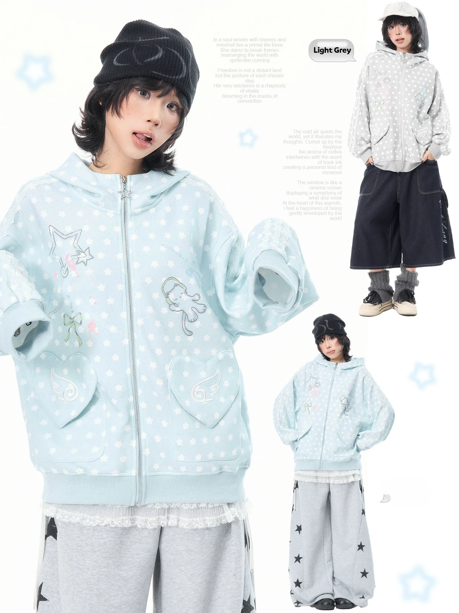 

Loose Women's Hoodie MKGO Korean Sle Lazy Star Print Open Cardigan Jaet Early Spring Versatile Casual Cotton Polyester Blend