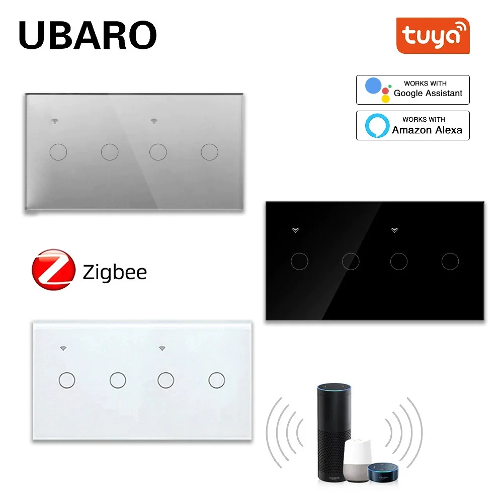 

Zigbee Smart Wifi Glass Switch Tuya App Remote Control Alice/Alexa Voice Timing 157 European Standard Multi-Way Smart Switch