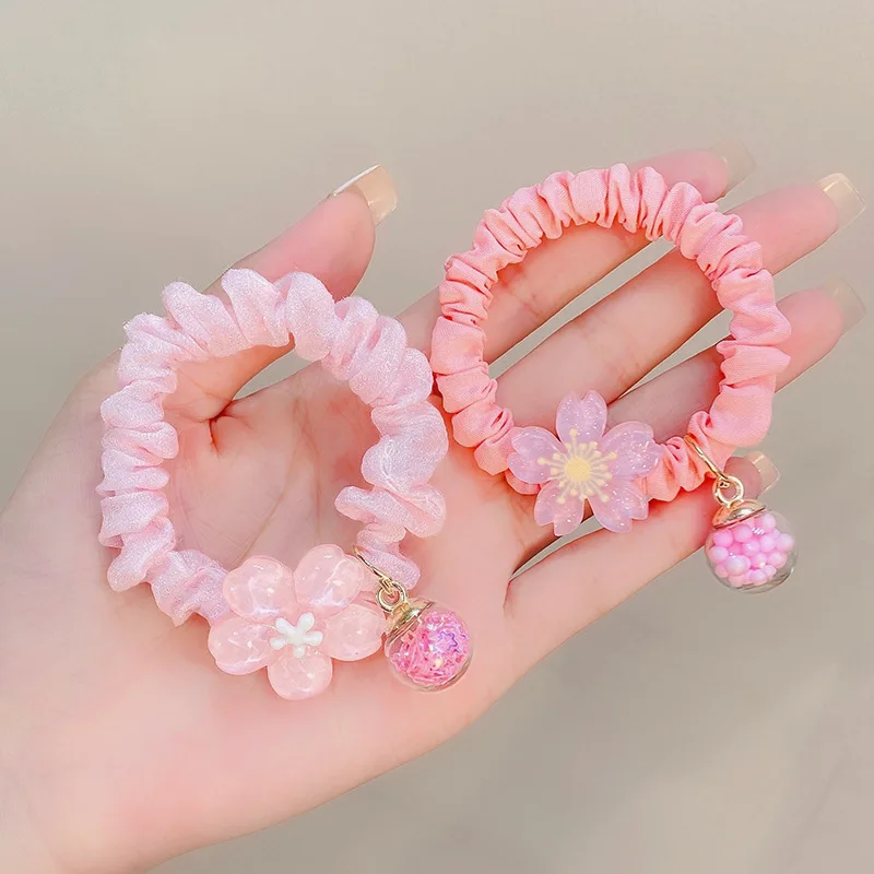 Cute Jelly Color Flower Hair Rope For Kids Soft Wavy Rubber Bands Circle Ponytail Scrunchies Headress Hair Accessories