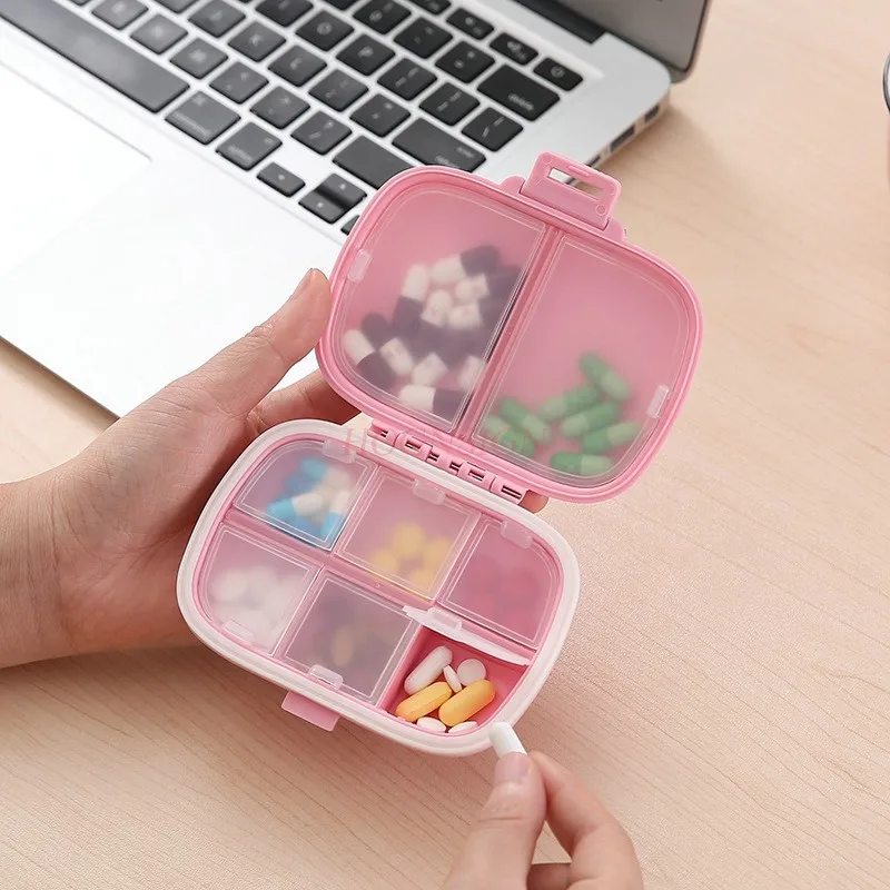 Portable and portable medicine box, small mini size, 7-day weekly packaging, large capacity sealed box