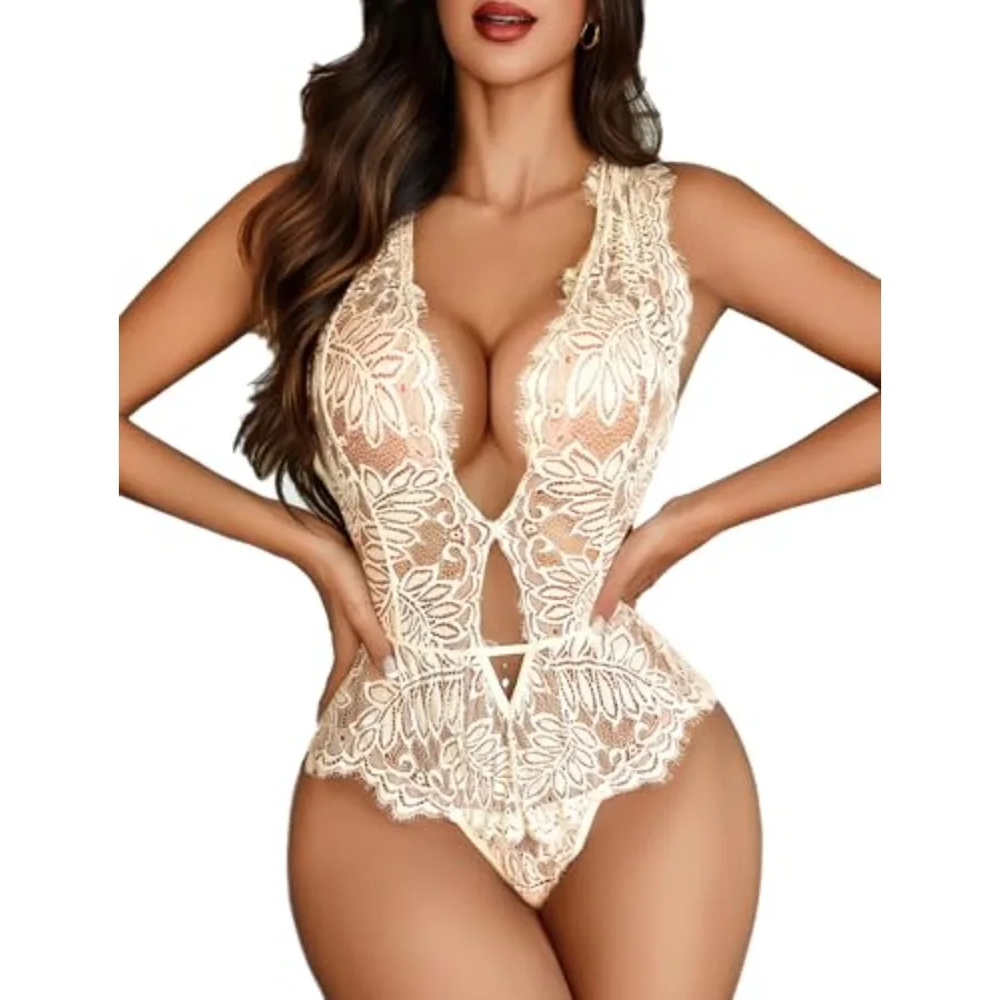 

Avidlove Women One Pcs Lingerie Lace Bodysuit Deep V Teddy Mini Babydoll