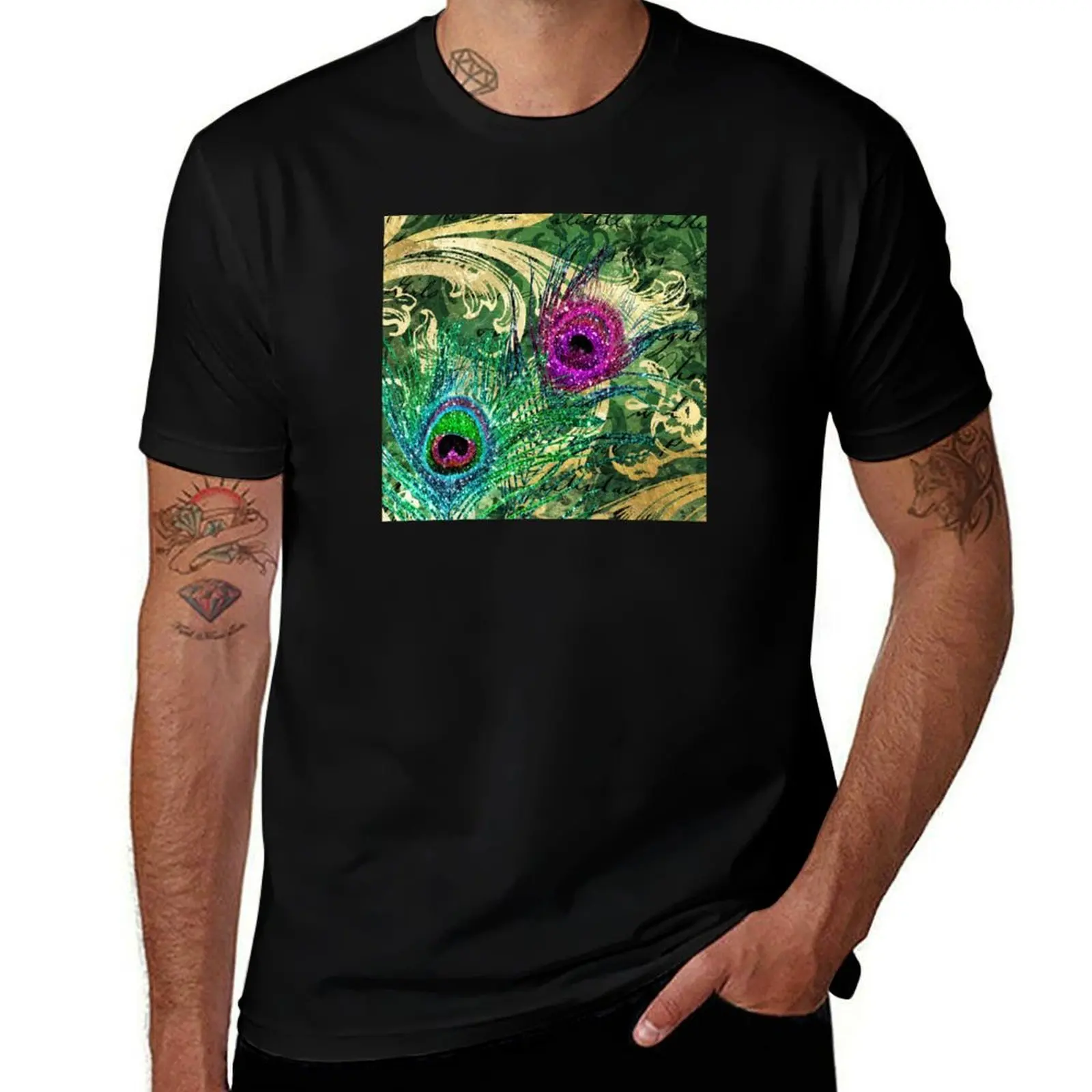 

Contemporary Peacock Feathers Graphic Design T-Shirt kawaii clothes black t-shirts for men
