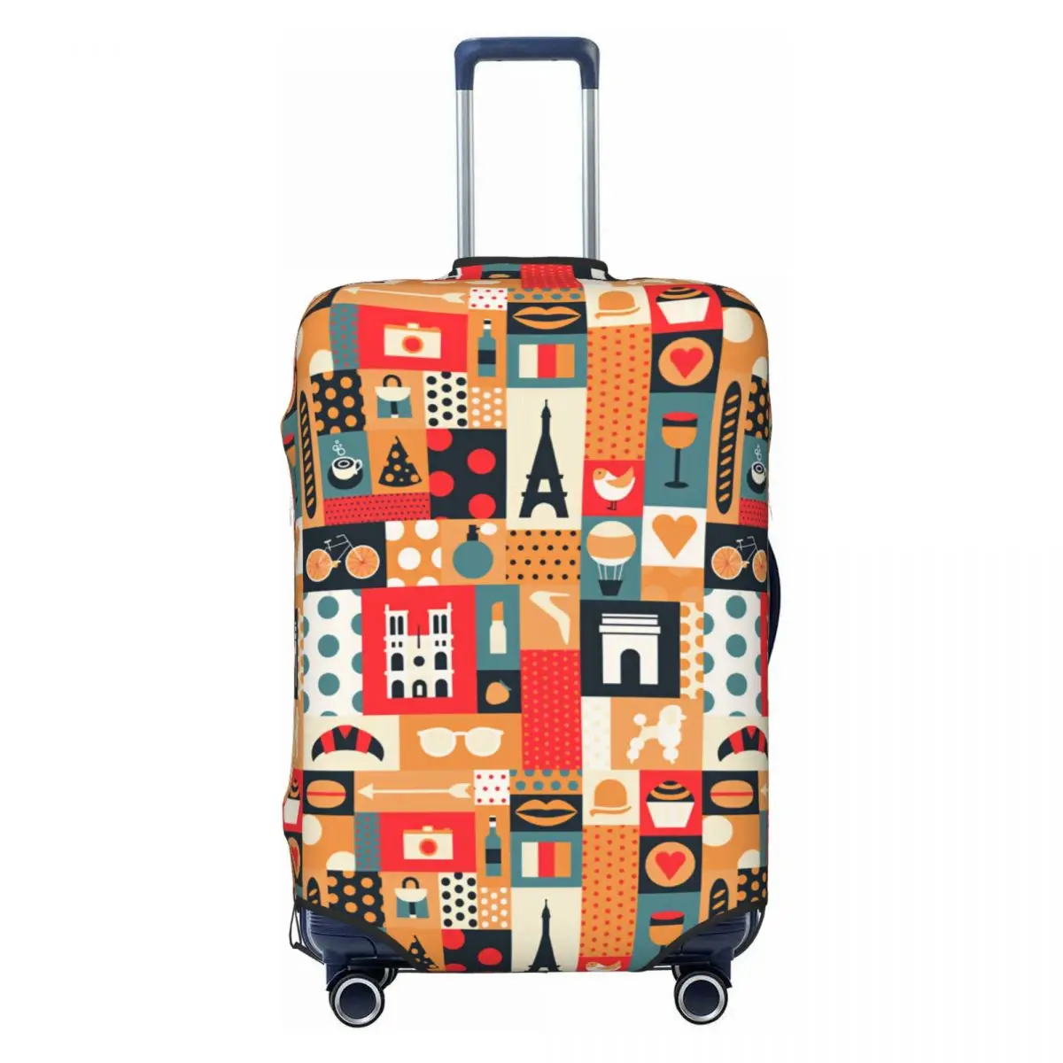 Custom Geometric Paris Retro Travel Patchwork Luggage Cover Protector Funny Travel Suitcase Protective Cover for 18-32 Inch