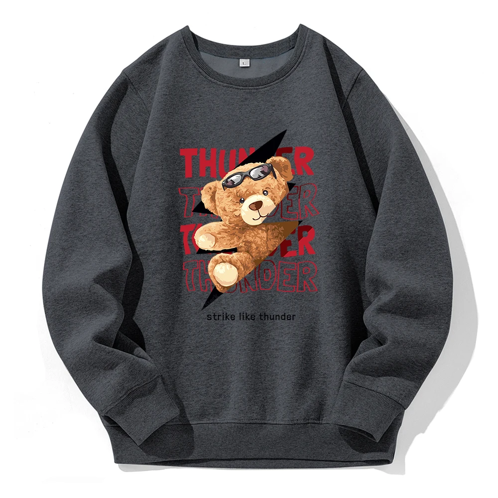 

Teddy Bear Strike Like Thunder Hooded Men Loose Oversized Casual Hoody Basic Comfortable Sweatshirts O-Neck Fleece Warm Hoodies