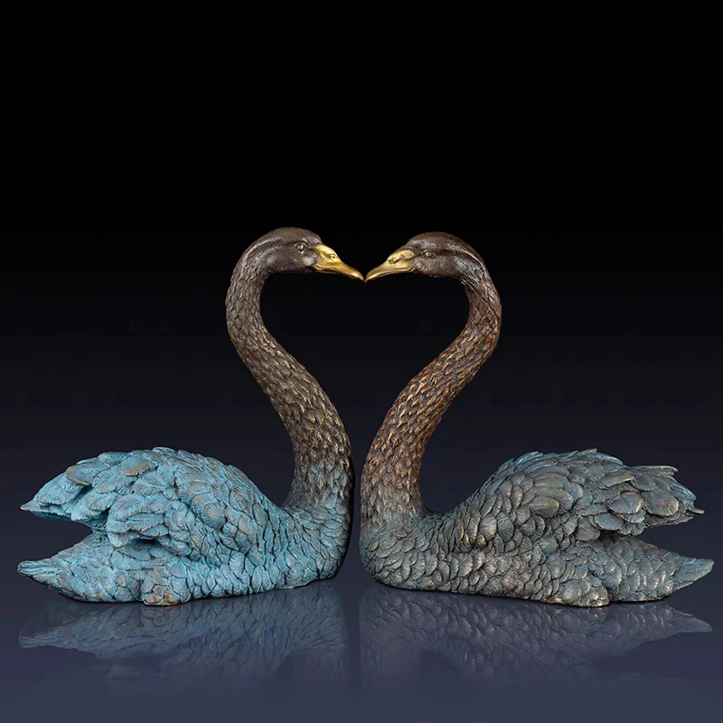 Lovely Pair Bronze Swans Sculpture The Graceful Swan Bronze Statue   Patina Swan Couple Decorative Statue For Home Hotel Ornamen