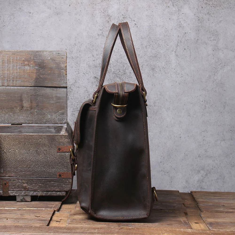 S.WORKER Vintage Echtleder Laptop-Rucksack Herren Casual Schultasche Crazy Horse Rindsleder Tasche Aktentasche Umhängetasche – Detail 8