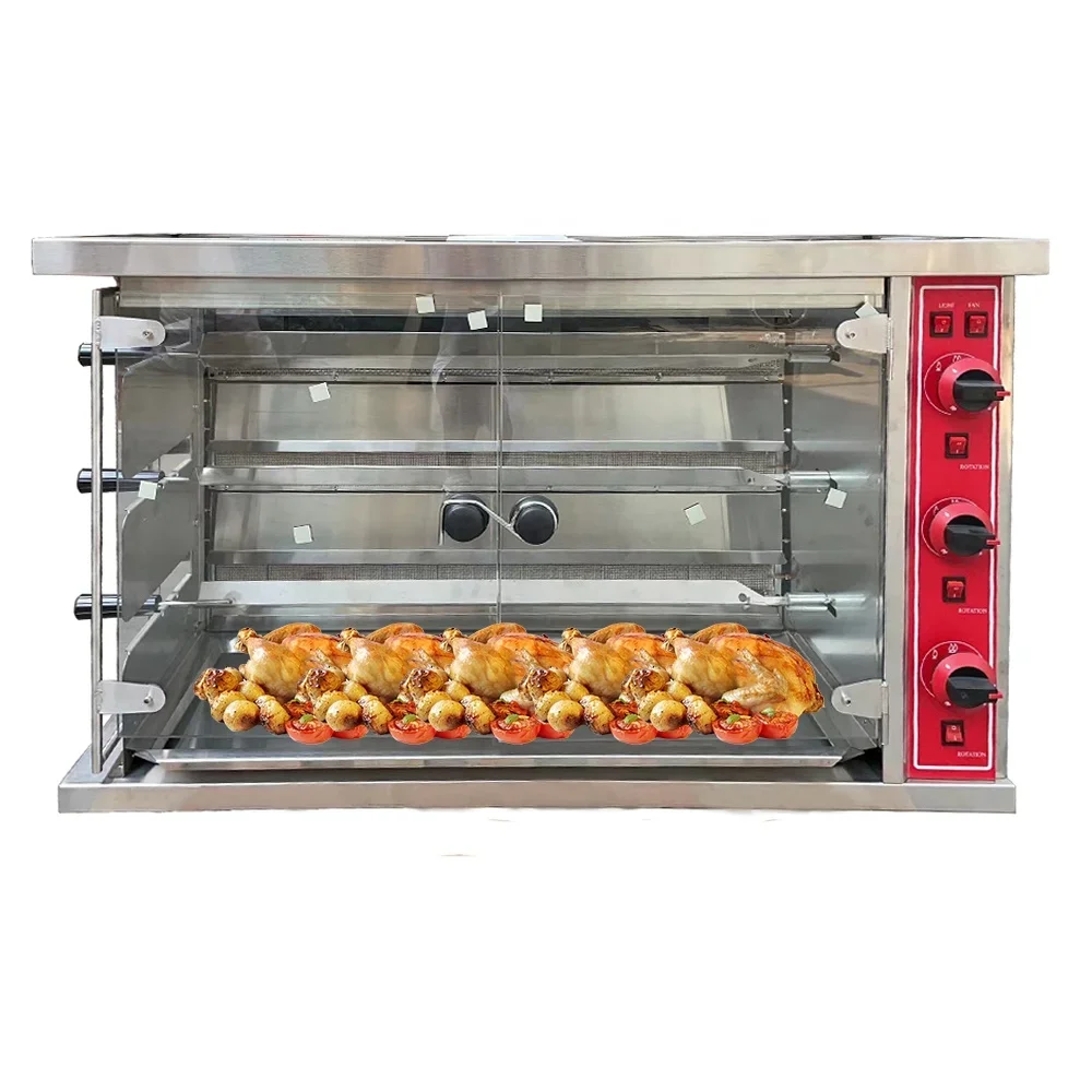 

Family Dinner Party Electric 3-Rod BBQ Rotary Grill Individual Control Knob Chicken Rotisserie Machine