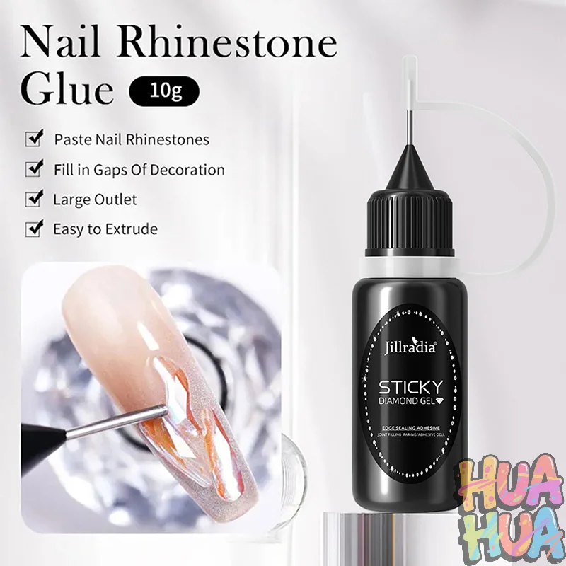 2025 HUA HUA 10ml Klej do cyrkonii do paznokci do przyklejania dekoracji 3D DIY Super Mocny Żel do wykończenia krawędzi bez konieczności czyszczenia do zdobienia paznokci