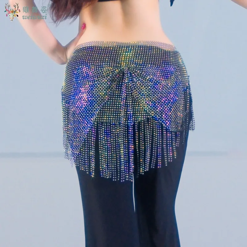 New Belly Dancing Performance Belt for Women Senior Full Diamond Tassel Hip Scarf Adult Oriental Dance Competition Accessories
