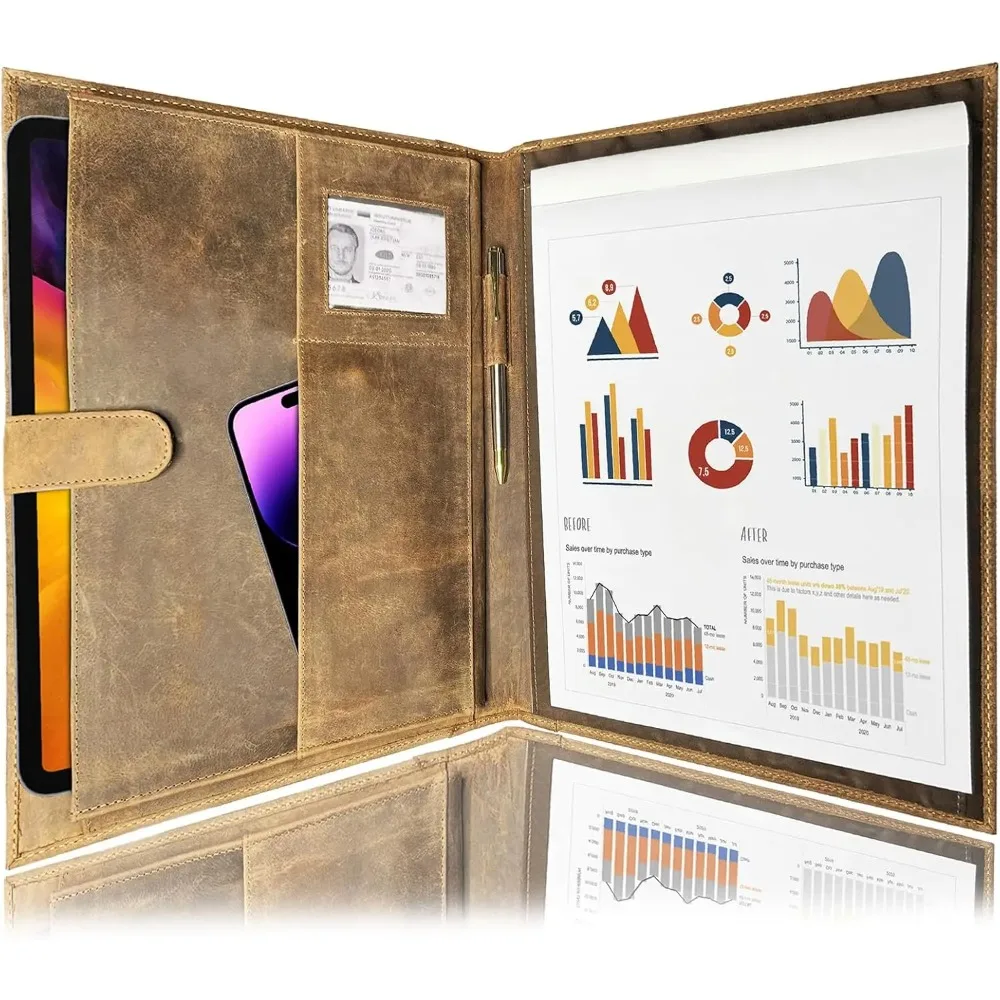 

Leather A4 Conference Folder, Professional Organizer for Men and Women, Handmade Durable Portfolio with Sleeves