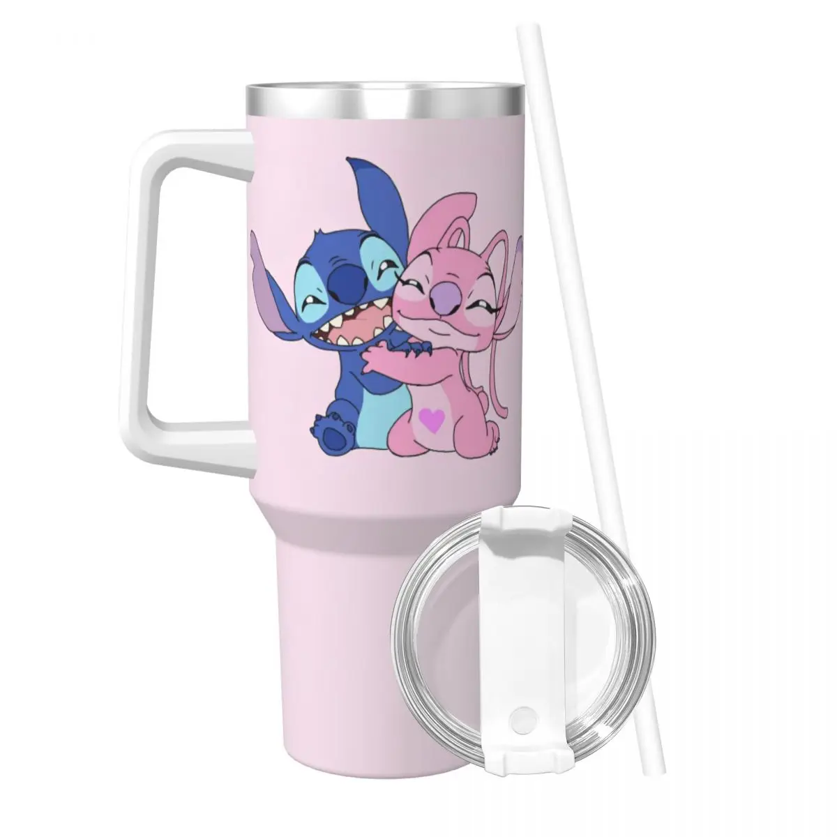 

Stainless Steel Tumbler Kawaii Stitch And Angel Thermal Mug Cartoon Comic Heat Preservation Hot Drinks Car Mugs Water Bottle