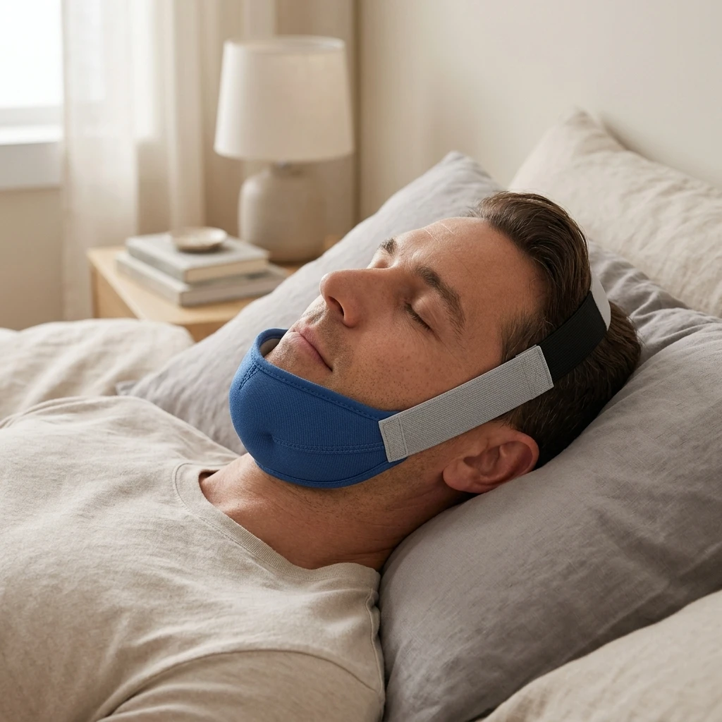 Sangle élastique réglable pour le menton, anti-ronflement, respirante et confortable, lavable, pour la fermeture de la bouche pendant le sommeil