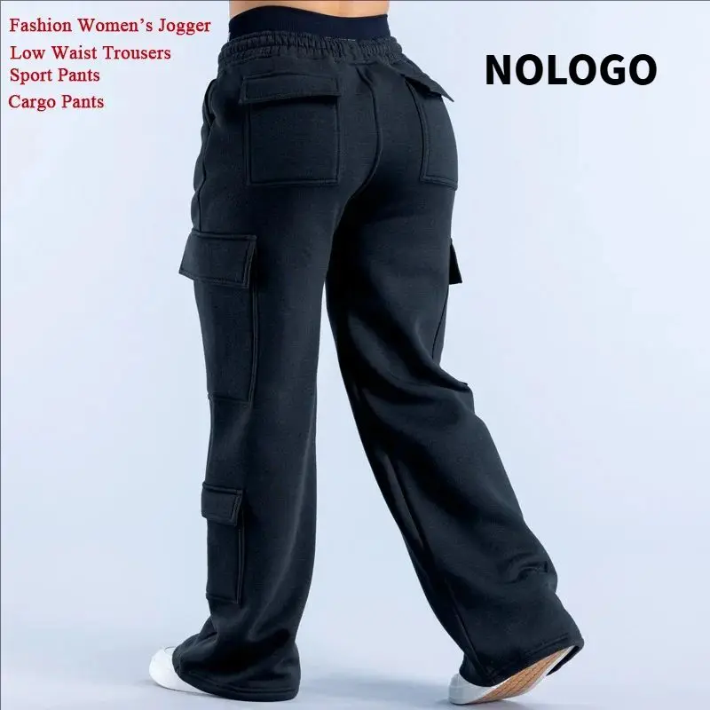 NOLOGOMen's Casual Pants Multiple Pockets American Style Work Pants Women Low Waist Belted Straight Leg Wide Leg Pants