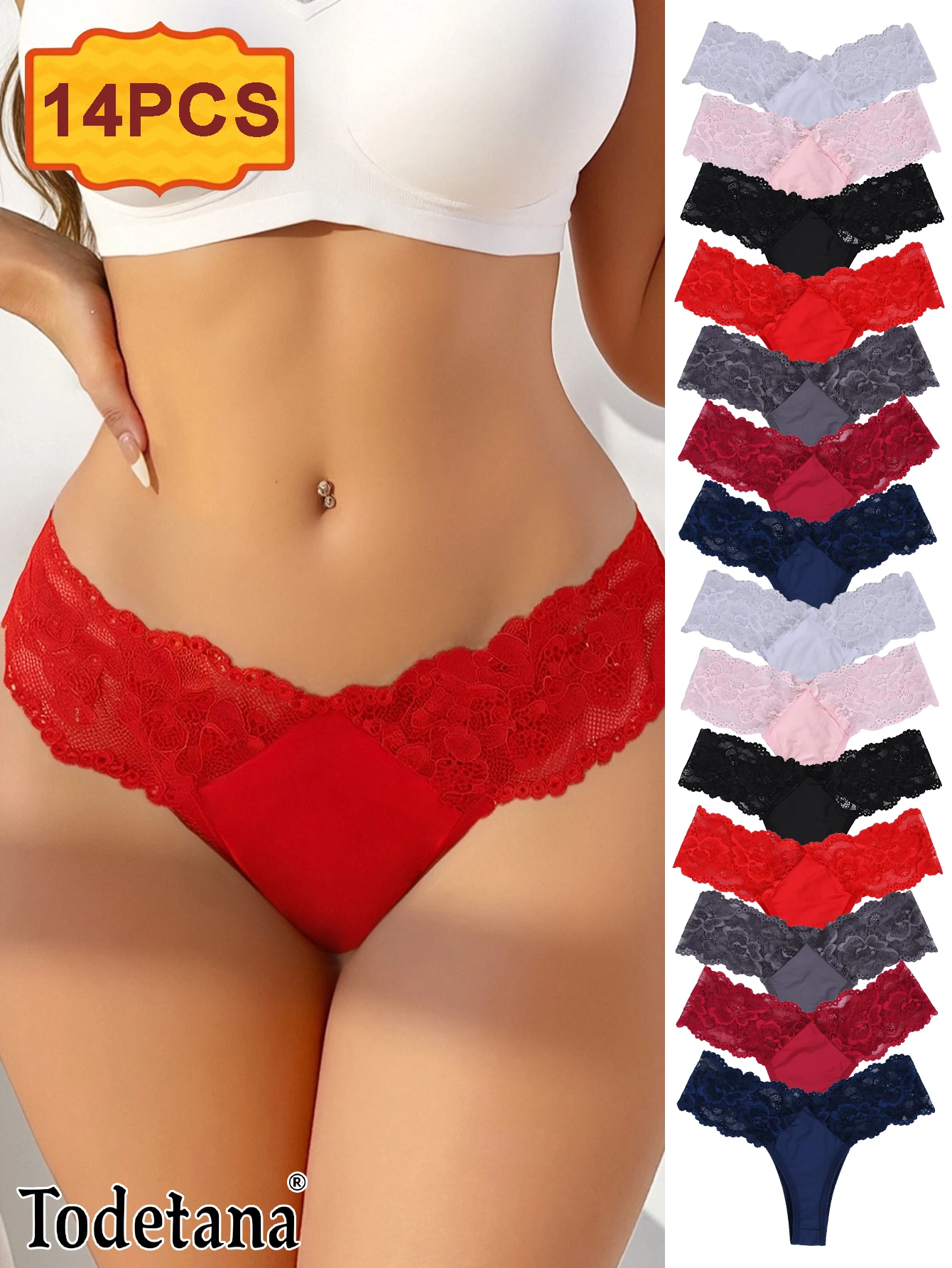 Conjunto multicolor de 7 a 21 Uds., venta al por mayor, Bikini con Tanga de Color de encaje para mujeres adultas, bragas sexis multicolores