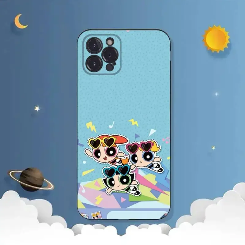 The Power-puff Girls PPG Cute Phone Case For iPhone 11 12 Mini 13 14 15 PRO XS MAX X XR 6 7 8 Plus Black Shell