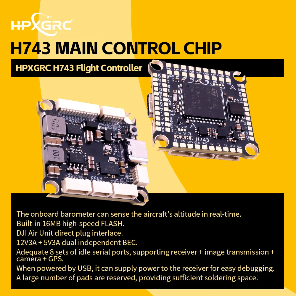 HPXGRC H743 Controllore di volo Doppio barometro ICM42688P 16MB Supporto scatola nera BetaFlight Ardupilot FC 30,5 * 30,5mm per RC FPV fre