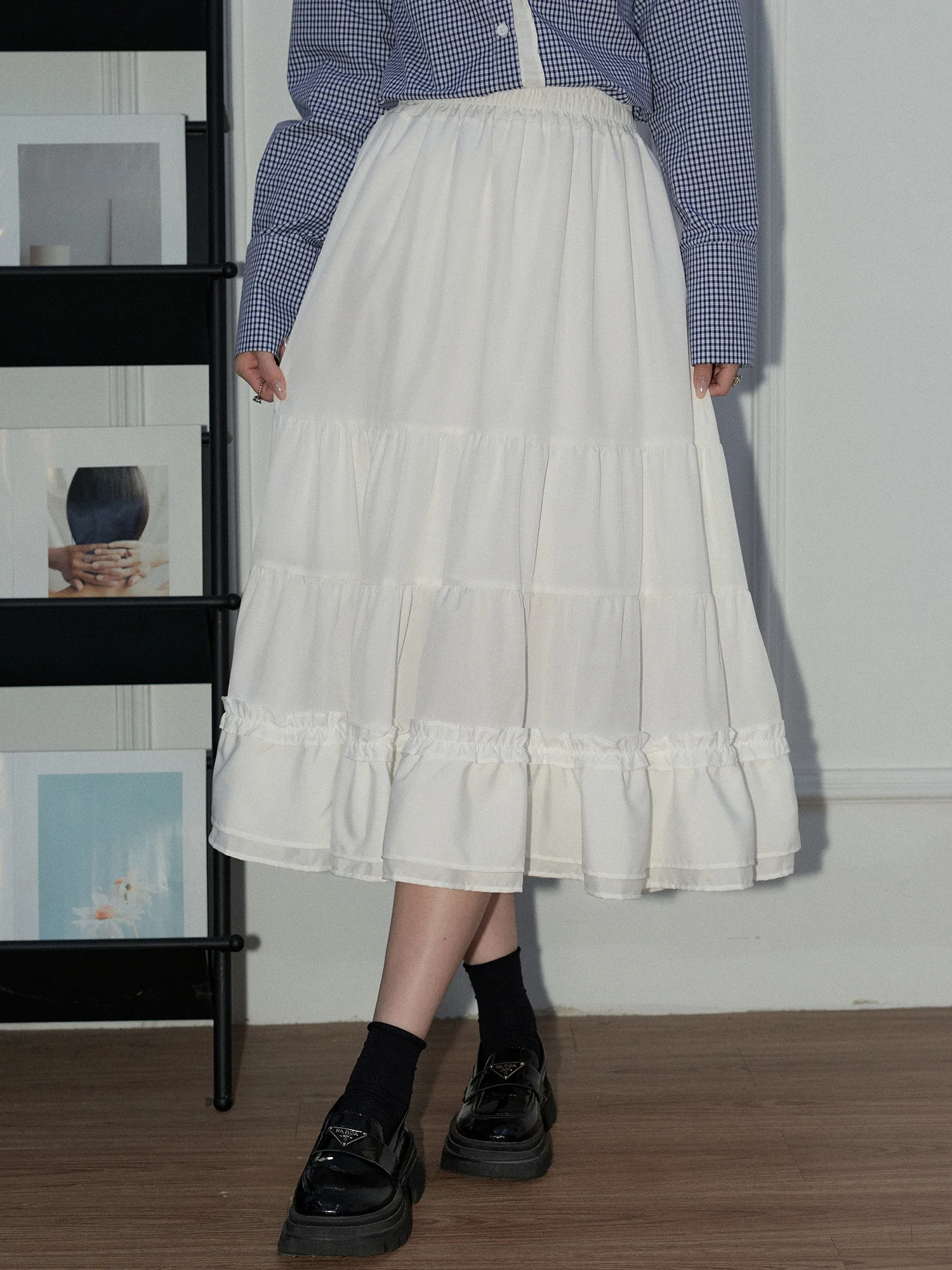 

Длинная юбка Princ Sle White Cake Skirt, А-силуэт, расклешенная, стройнящая, для элегантных дам, романтичная, кружевная, с высокой талией, на резинке