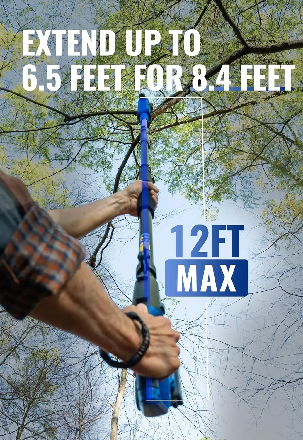 

Cordless Pole Saw 20V 8'' Electric 2.0Ah with Telescoping Pole, 0° to 30° Adjustable Head, Battery and Charger included