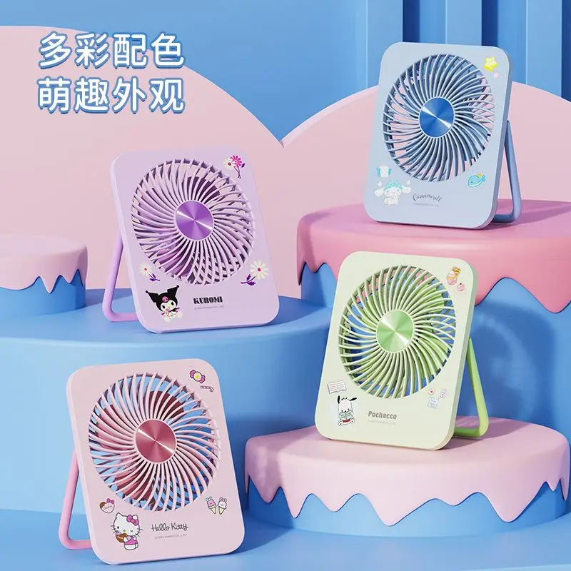 

Sanrio Kawaii Hello Kitty летний настольный электрический вентилятор Kuromi Cinnamoroll аниме мультфильм мини изысканный тихий портативный вентилятор с подключателем