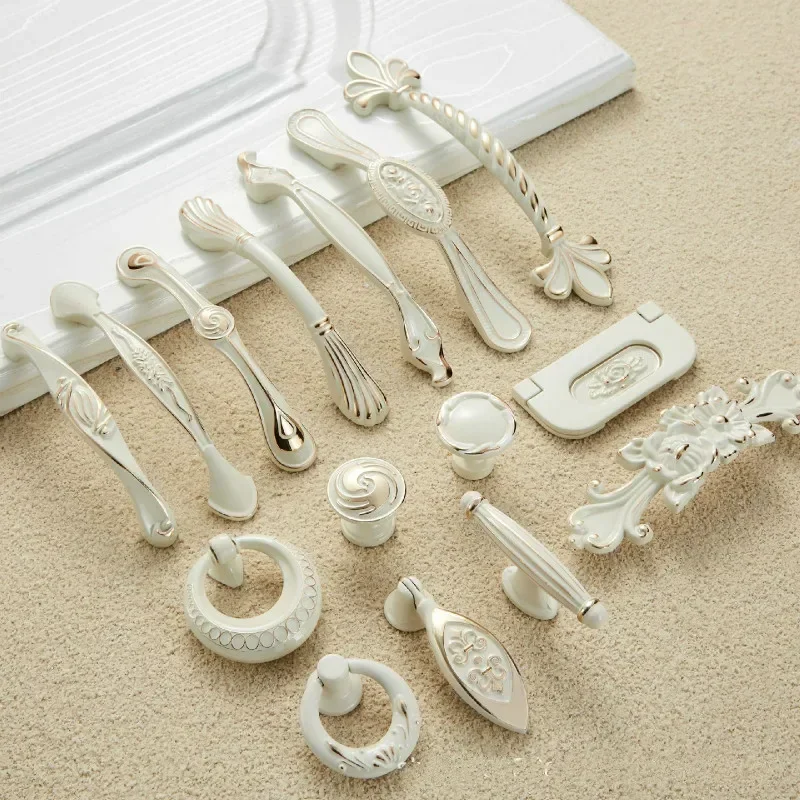 Drawer Pulls Kitchen Cabinet Handles 96mm/128mm Beige Lvory white Door Knobs and Handles Drawer Knob Furniture Drawer Knob Metal