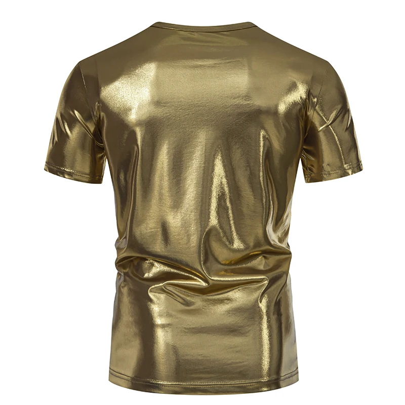 Summer Men\'s Shiny Metallic T Shirt Fashion Gold Stage Costume Short Sleeve Top Tees Disco Party NightClub T-Shirts