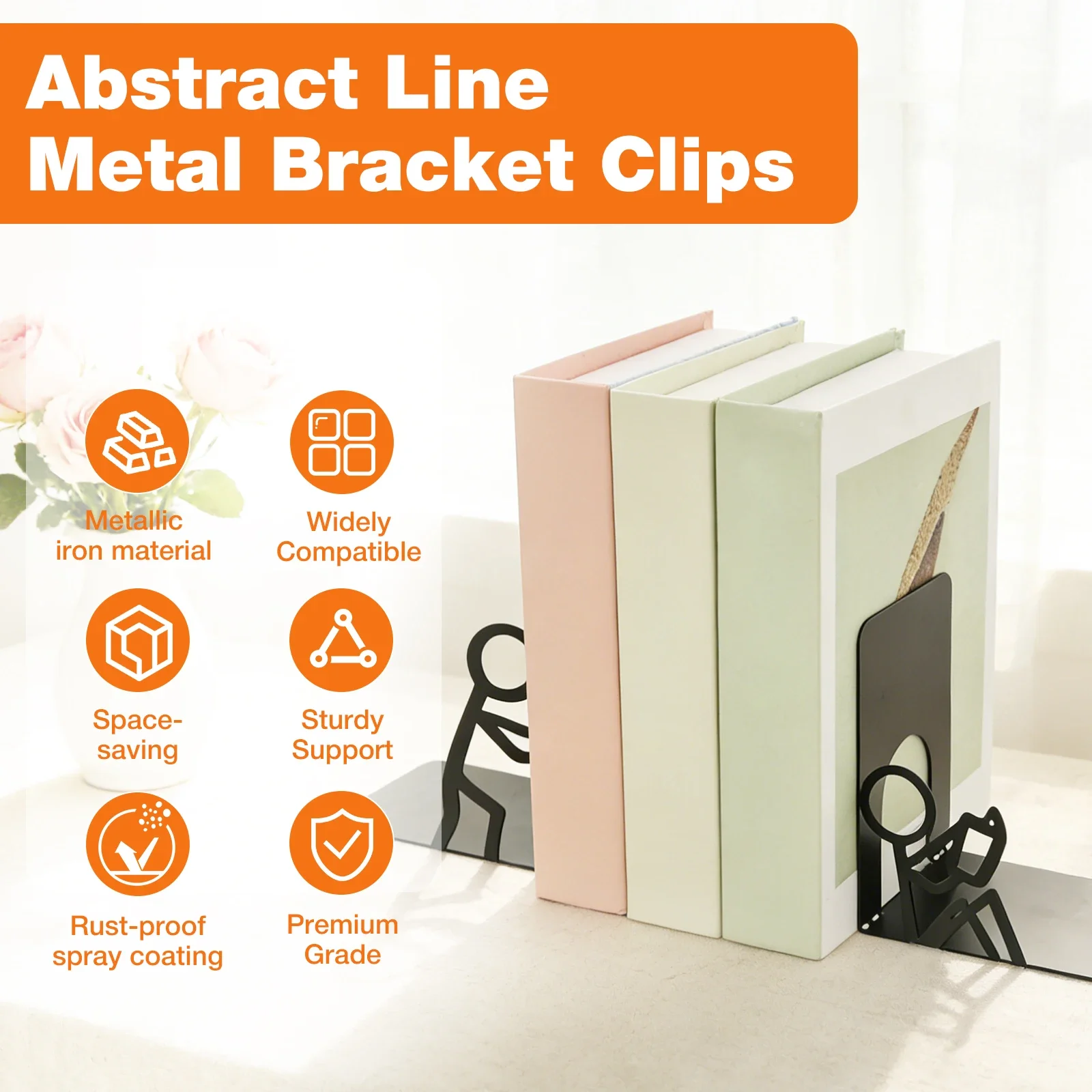 2Pcs Desktop Bookend Metal Decorative Bookshelf  Non-slip Document Organizer Books Storage Rack Stable Desk Book Stopper Holder