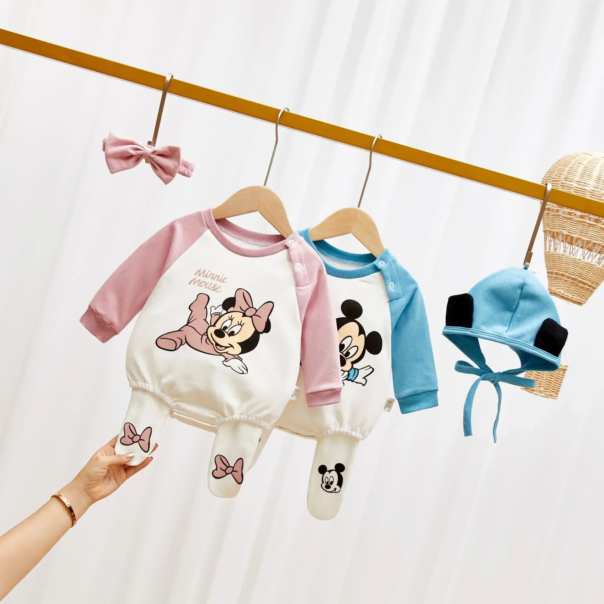 Newborn Baby Romper+Legging+Hat/Headband 3Pcs Set Girl Thicken Baby Boy Clothes Mickey Minnie Infant Jumpsuit One Piece Bodysuit